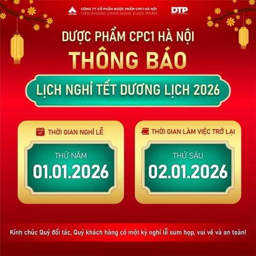 CPC1 HÀ NỘI THÔNG BÁO NGHỈ LỄ TẾT DƯƠNG LỊCH NĂM 2026