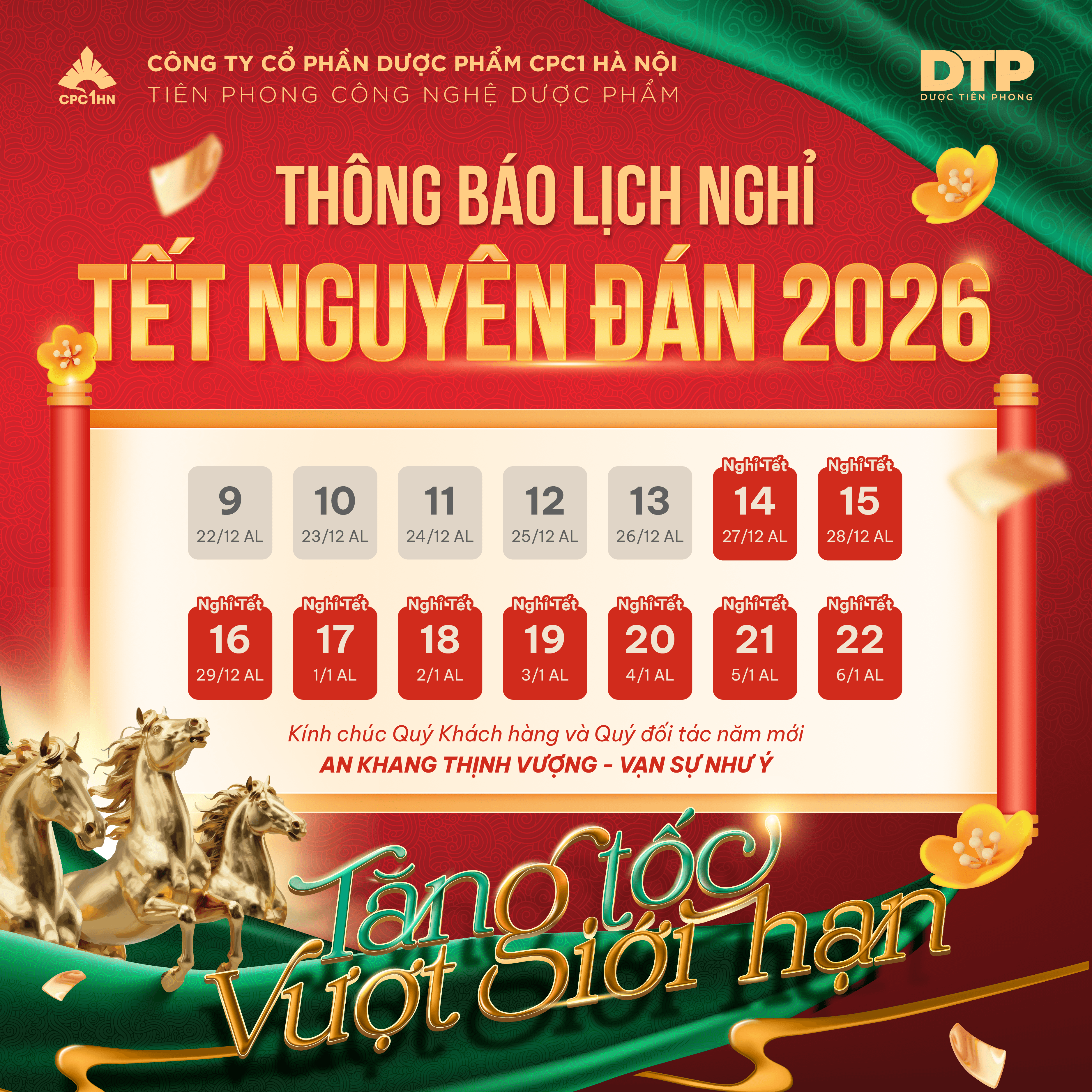 CPC1 HÀ NỘI THÔNG BÁO LỊCH NGHỈ TẾT NGUYÊN ĐÁN 2026